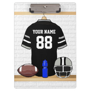 Personalised Black and Silver Grey Football Jersey Clipboard