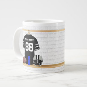 Personalised Black and Silver Grey Football Jersey Large Coffee Mug