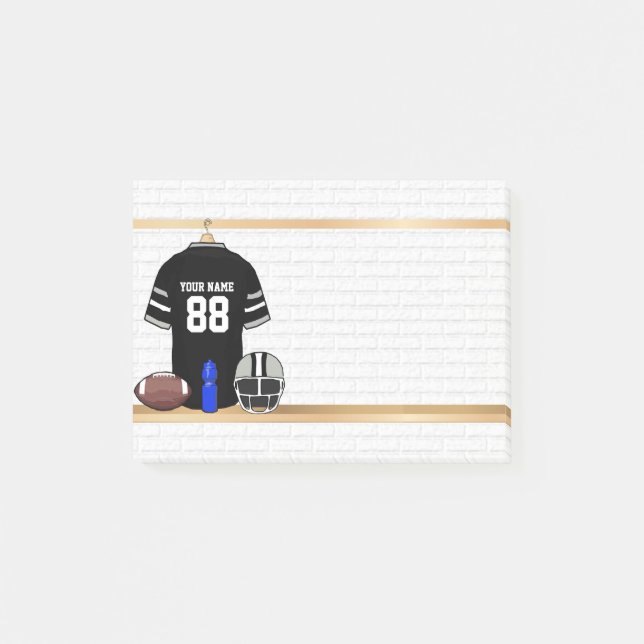 Personalised Black and Silver Grey Football Jersey Post-it Notes (Front)