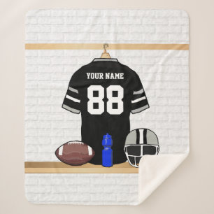 Personalised Black and Silver Grey Football Jersey Sherpa Blanket