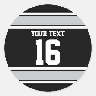 Personalised Black and Silver Sports Stripes Classic Round Sticker
