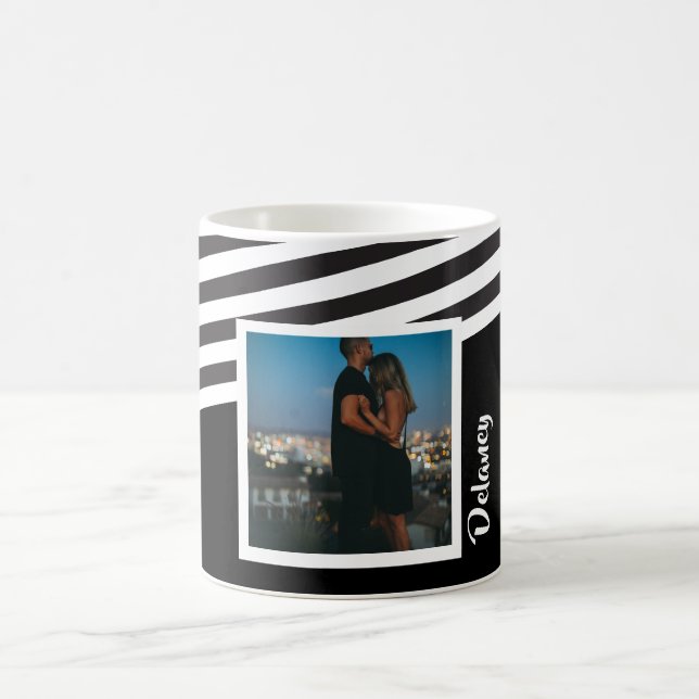 Personalised Black and Striped Pattern Photo Coffee Mug (Center)