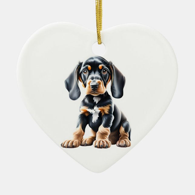 Personalised Black and Tan Coonhound Puppy Ceramic Ornament (Front)