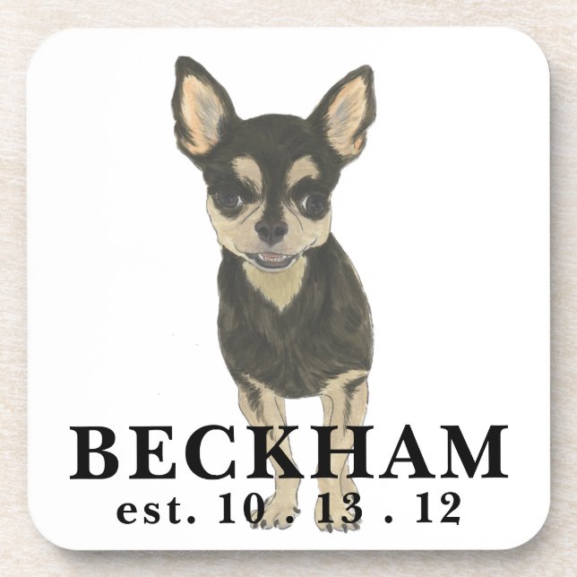 Personalised Black and Tan Short Haired Chihuahua Coaster (Front)