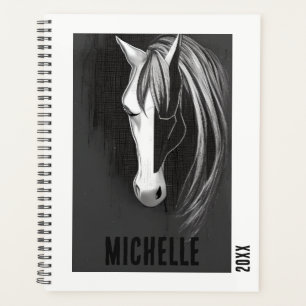 Personalised Black and White Abstract Horse Planner