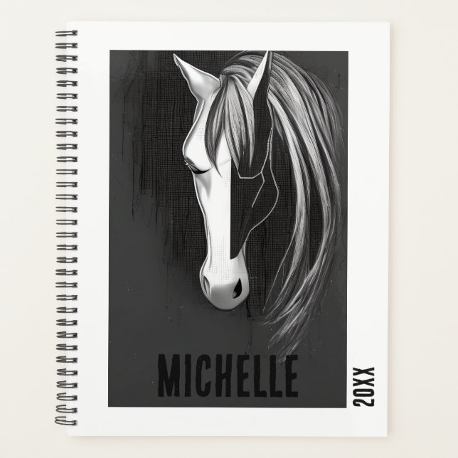 Personalised Black and White Abstract Horse Planner (Front)