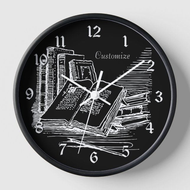 Personalised  Black And White Academia  Clock (Front)