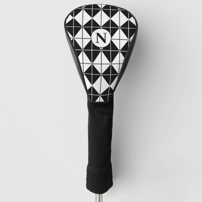 Personalised Black and White Argyle Pattern      Golf Head Cover (Front)