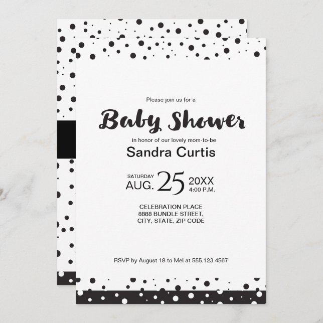 Personalised, black and white, Baby shower Invitation (Front/Back)