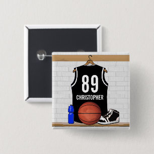 Personalised Black and White Basketball Jersey 15 Cm Square Badge