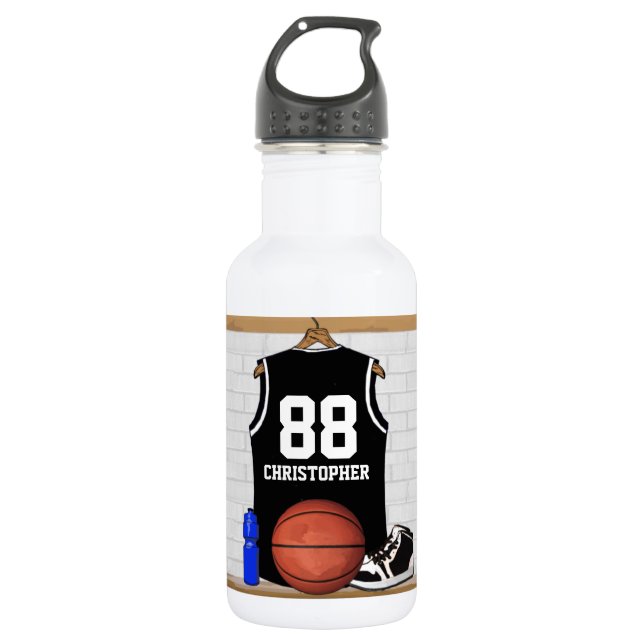 Personalised Black and White Basketball Jersey 532 Ml Water Bottle (Front)