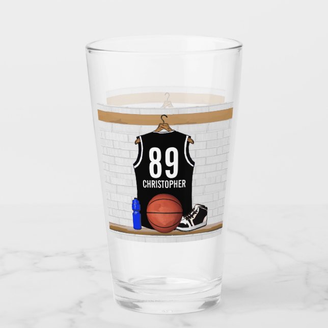 Personalised Black and White Basketball Jersey Bac Glass (Front)