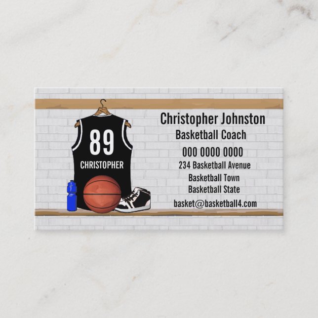 Personalised Black and White Basketball Jersey Business Card (Front)
