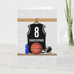Personalised Black and White Basketball Jersey Card