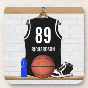 Personalised Black and White Basketball Jersey Coaster
