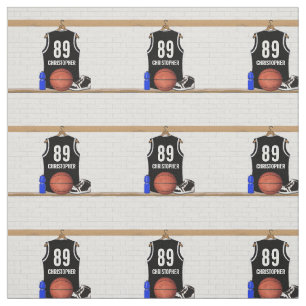 Personalised Black and White Basketball Jersey Fabric