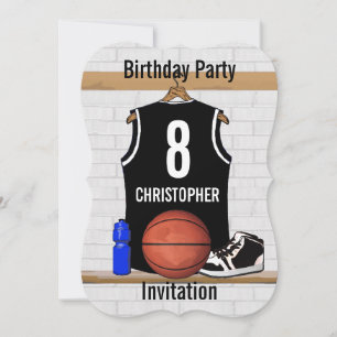 Personalised Black and White Basketball Jersey Invitation