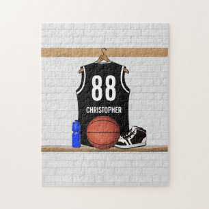 Personalised Black and White Basketball Jersey Jigsaw Puzzle