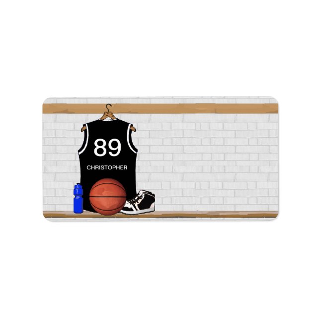 Personalised Black and White Basketball Jersey Label (Front)