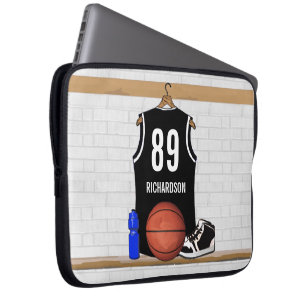 Personalised Black and White Basketball Jersey Laptop Sleeve