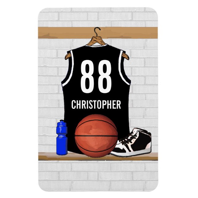 Personalised Black and White Basketball Jersey Magnet (Vertical)