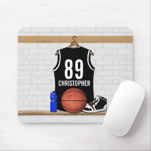 Personalised Black and White Basketball Jersey Mouse Pad