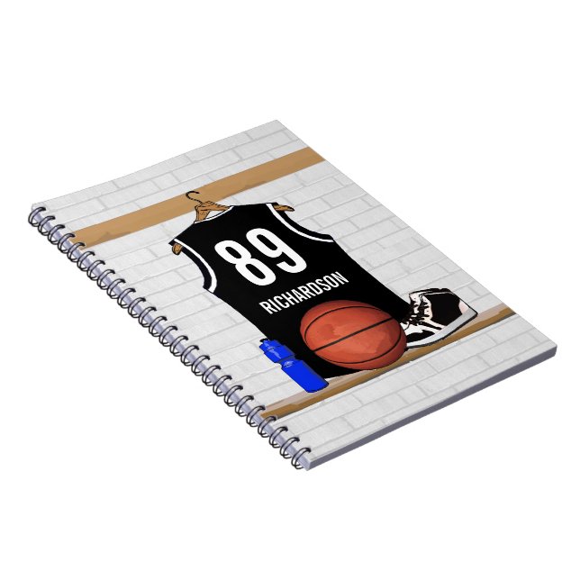 Personalised Black and White Basketball Jersey Notebook (Right Side)