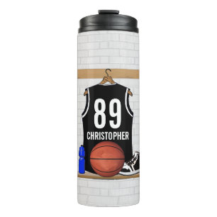 Personalised Black and White Basketball Jersey Thermal Tumbler
