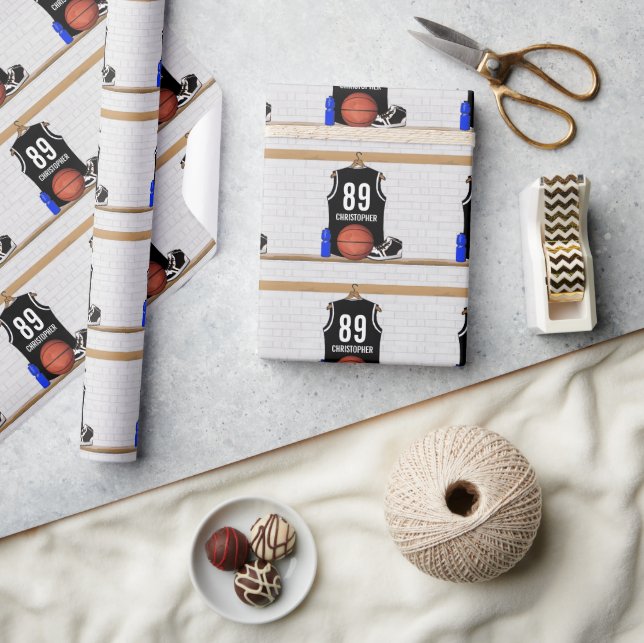 Personalised Black and White Basketball Jersey Wrapping Paper (Crafts)