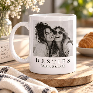 Personalised Black and White Best Friends Photo Coffee Mug