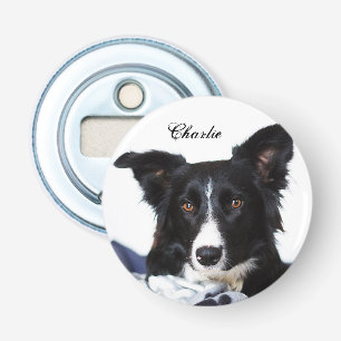Personalised Black and White Border Collie Bottle Opener