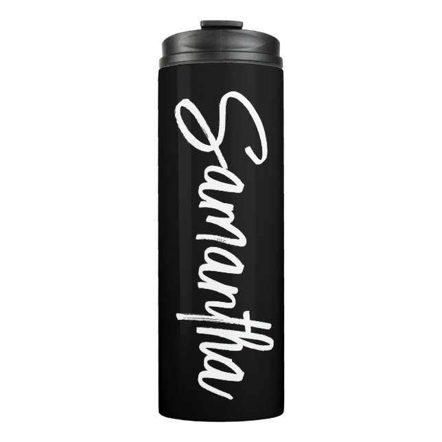 Personalised Black and White Brush Script Thermal Tumbler (Front)