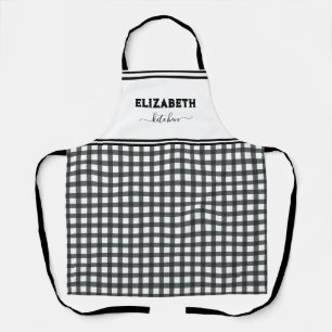 Personalised Black and White Buffalo Plaid Kitchen Apron