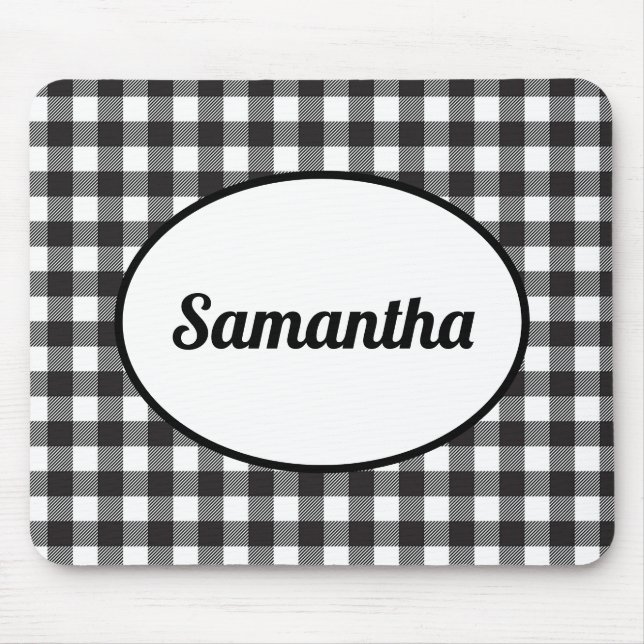Personalised Black and White Buffalo Plaid Mouse Pad (Front)