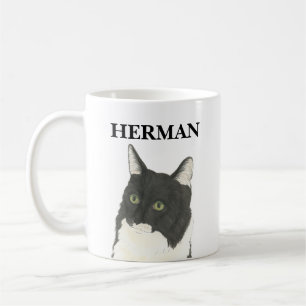 Personalised Black and White Cat Beverage Coaster Coffee Mug