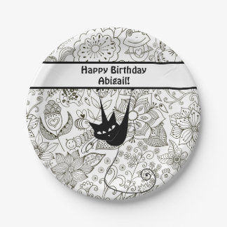 Personalised Black and White Cat Birthday Plates