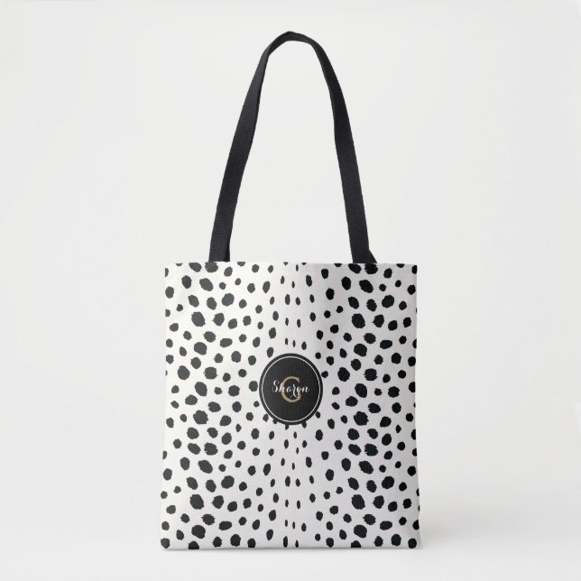Personalised Black And White Cheetah Animal Print Tote Bag (Front)
