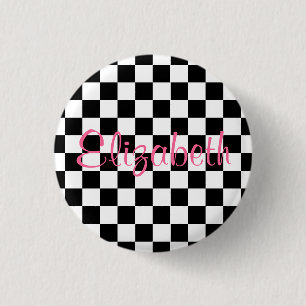 Personalised Black and White Chequerboard Button