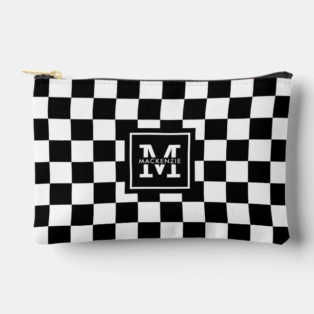 Personalised Black and White Chequered Pattern Accessory Pouch (Front)