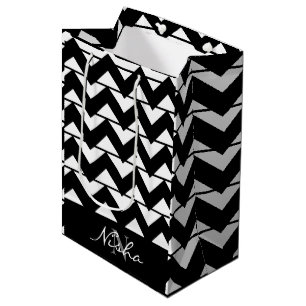 Personalised Black and White Chevron Stripe  Medium Gift Bag