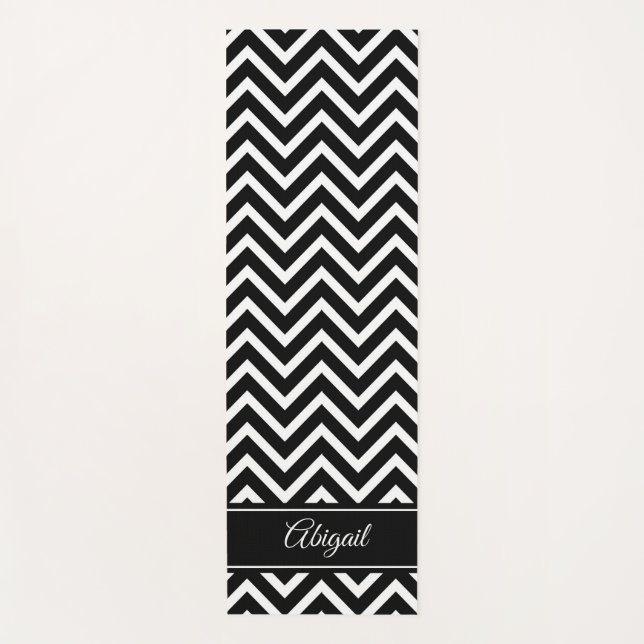 Personalised Black and White Chevron Yoga Mat (Front)