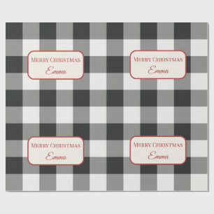 Personalised Black and White Christmas Plaid Wrapping Paper
