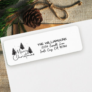 Personalised Black and White Christmas Tree Return Address Label