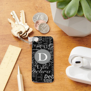 Personalised Black and White Circle Monogram Key Ring