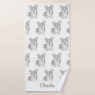 Personalised Black and White Corgi Dog Doodle Bath Towel
