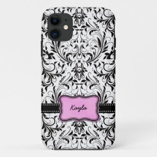 Personalised Black and White Damask iPhone 11 Case