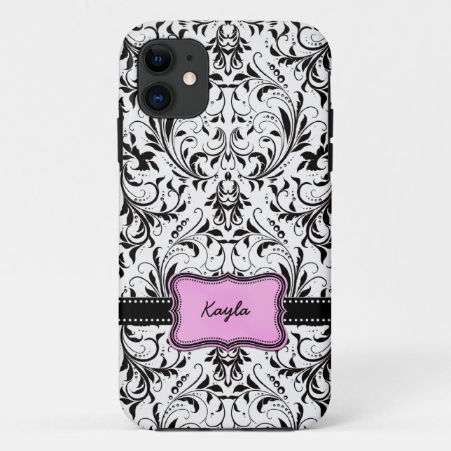 Personalised Black and White Damask Case-Mate iPhone Case (Back)