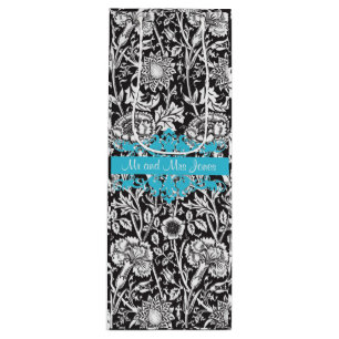 Personalised Black and White Damask Wine Gift Bag