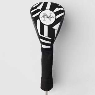 Personalised Black and White Diagonal Stripes Golf Head Cover