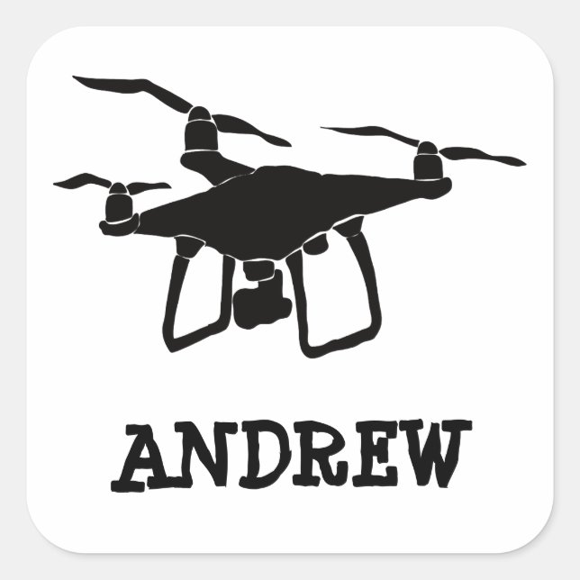 Personalised Black and White Drone Square Sticker (Front)